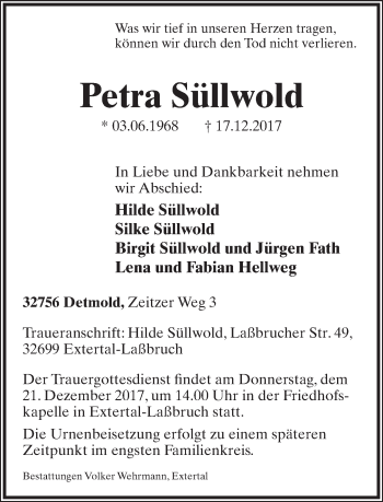 Anzeige  Petra Süllwold  Lippische Landes-Zeitung
