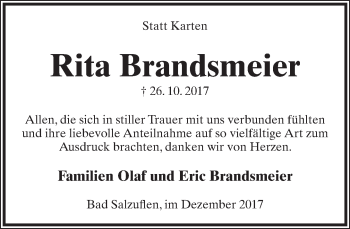Anzeige  Rita Brandsmeier  Lippische Landes-Zeitung