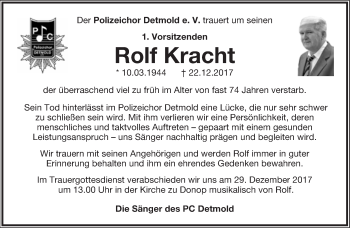 Anzeige  Rolf Kracht  Lippische Landes-Zeitung