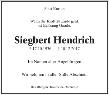 Anzeige  Siegbert Hendrich  Lippische Landes-Zeitung