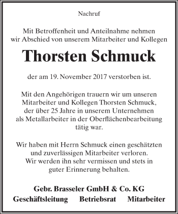 Anzeige  Thorsten Schmuck  Lippische Landes-Zeitung