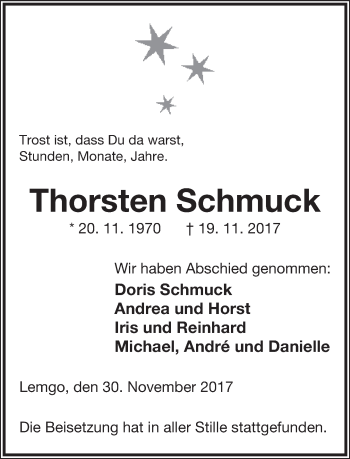 Anzeige  Thorsten Schmuck  Lippische Landes-Zeitung
