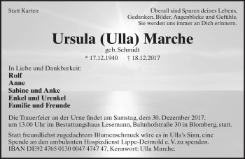Anzeige  Ursula Marche  Lippische Landes-Zeitung