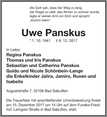 Anzeige  Uwe Panskus  Lippische Landes-Zeitung