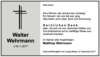 Anzeige  Walter Wehrmann  Lippische Landes-Zeitung