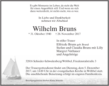 Anzeige  Wilhelm Bruns  Lippische Landes-Zeitung