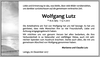 Anzeige  Wolfgang Lutz  Lippische Landes-Zeitung