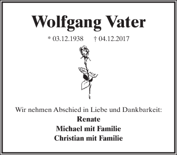 Anzeige  Wolfgang Vater  Lippische Landes-Zeitung