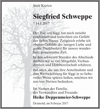 Anzeige  Siegfried Schweppe  Lippische Landes-Zeitung