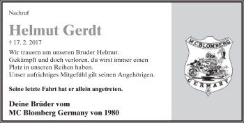 Anzeige  Helmut Gerdt  Lippische Landes-Zeitung