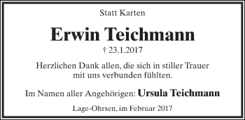Anzeige  Erwin Teichmann  Lippische Landes-Zeitung