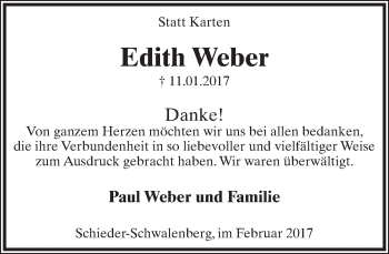 Anzeige  Edith Weber  Lippische Landes-Zeitung