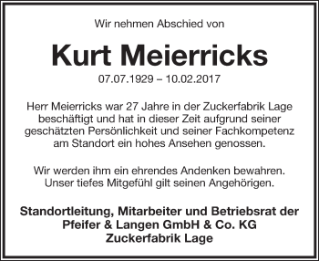 Anzeige  Kurt Meierricks  Lippische Landes-Zeitung
