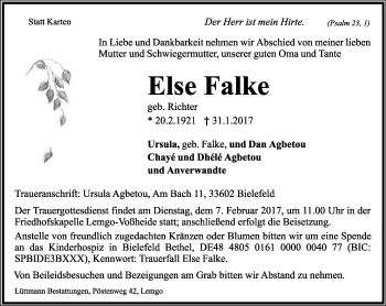 Anzeige  Else Falke  Lippische Landes-Zeitung