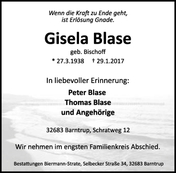 Anzeige  Gisela Blase  Lippische Landes-Zeitung