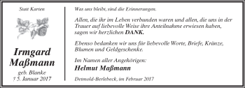 Anzeige  Irmgard Maßmann  Lippische Landes-Zeitung