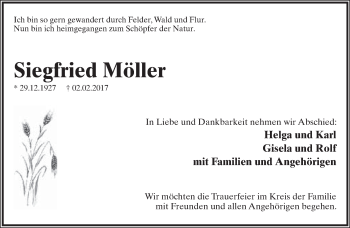 Anzeige  Siegfried Möller  Lippische Landes-Zeitung