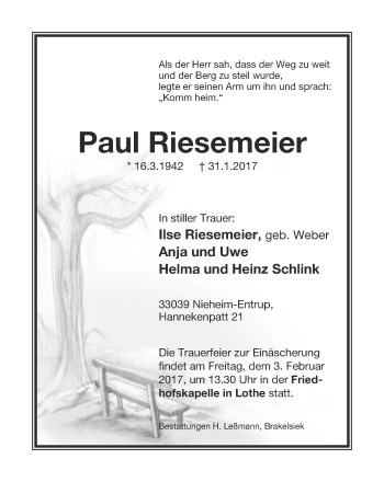 Anzeige  Paul Riesemeier  