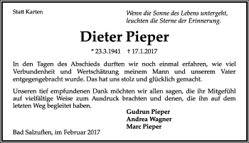 Anzeige  Dieter Pieper  Lippische Landes-Zeitung