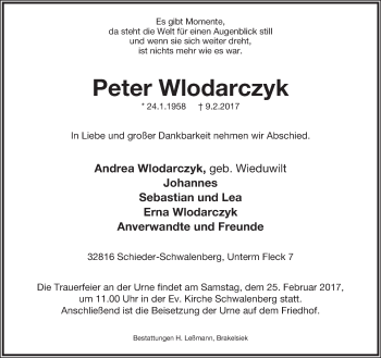 Anzeige  Peter Wlodarczyk  Lippische Landes-Zeitung