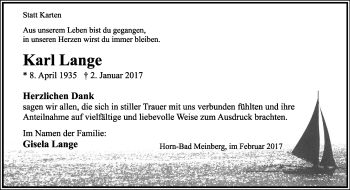 Anzeige  Karl Lange  Lippische Landes-Zeitung