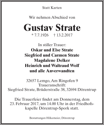 Anzeige  Gustav Strate  Lippische Landes-Zeitung