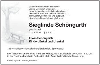 Anzeige  Sieglinde Schöngarth  Lippische Landes-Zeitung