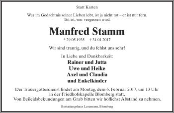 Anzeige  Manfred Stamm  Lippische Landes-Zeitung