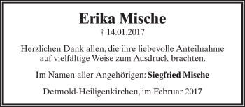 Anzeige  Erika Mische  Lippische Landes-Zeitung