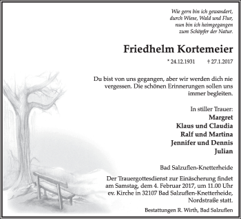 Anzeige  Friedhelm Kortemeier  Lippische Landes-Zeitung