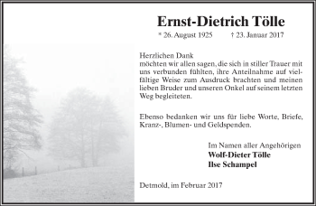 Anzeige  Ernst-Dietrich Tölle  Lippische Landes-Zeitung