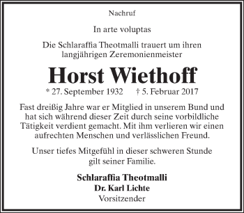 Anzeige  Horst Wiethoff  Lippische Landes-Zeitung