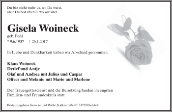 Anzeige  Gisela Woineck  Lippische Landes-Zeitung