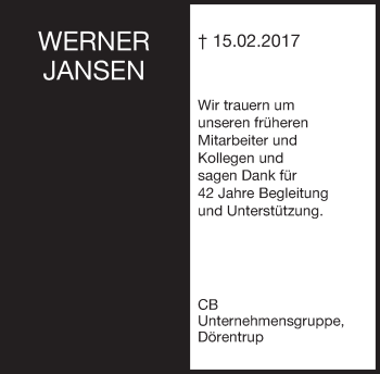 Anzeige  Werner Jansen  Lippische Landes-Zeitung