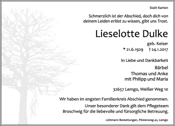 Anzeige  Lieselotte Dulke  Lippische Landes-Zeitung