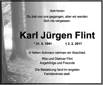 Anzeige  Karl Jürgen Flint  Lippische Landes-Zeitung