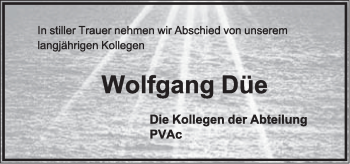 Anzeige  Wolfgang Düe  Lippische Landes-Zeitung