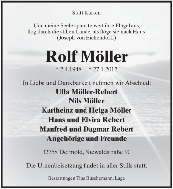 Anzeige  Rolf Möller  Lippische Landes-Zeitung
