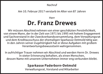 Anzeige  Franz Drewes  Lippische Landes-Zeitung