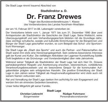 Anzeige  Franz Drewes  Lippische Landes-Zeitung