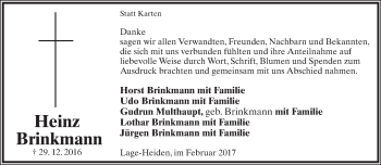 Anzeige  Heinz Brinkmann  Lippische Landes-Zeitung
