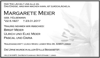 Anzeige  Margarete Meier  Lippische Landes-Zeitung