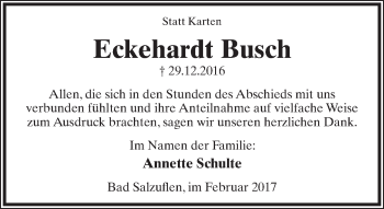 Anzeige  Eckehardt Busch  Lippische Landes-Zeitung