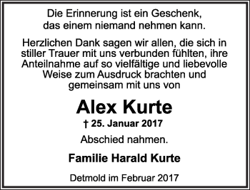 Anzeige  Alex Kurte  Lippische Landes-Zeitung