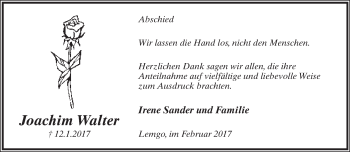 Anzeige  Joachim Walter  Lippische Landes-Zeitung