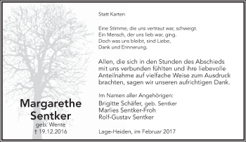 Anzeige  Margarethe Sentker  Lippische Landes-Zeitung