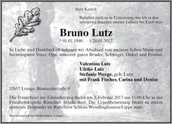 Anzeige  Bruno Lutz  Lippische Landes-Zeitung