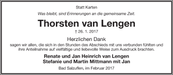 Anzeige  Thorsten van Lengen  Lippische Landes-Zeitung