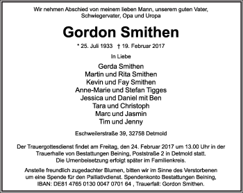 Anzeige  Gordon Smithen  Lippische Landes-Zeitung