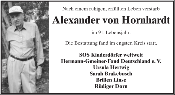 Anzeige  Alexander  von Hornhardt  Lippische Landes-Zeitung